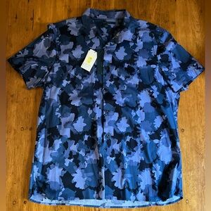 Perry Ellis Blue, Black & Purple Camouflage Slim Fit Shirt with Stretch